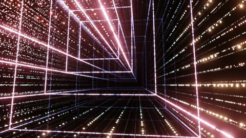 Flying into digital technologic square shaped data matrix portal. Futuristic Stock Footage 162560030