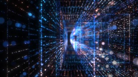 Flying into digital technologic tunnel Illustrazione stock