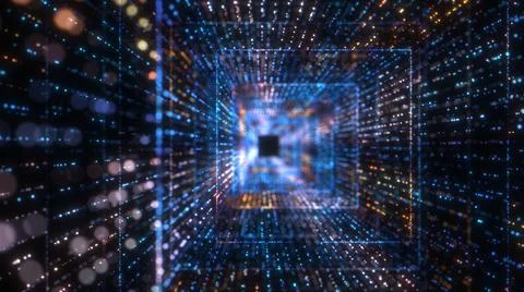 Flying into digital technologic tunnel Stock Illustration