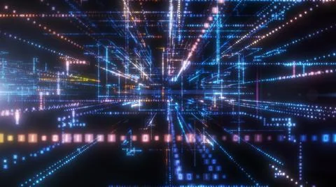 Flying into digital technologic tunnel Stock Illustration