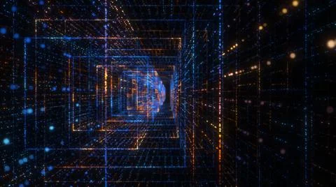 Flying into digital technologic tunnel Stock Illustration