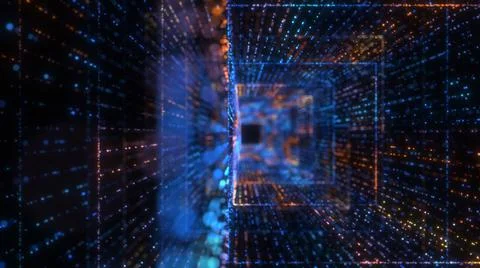 Flying into digital technologic tunnel Illustrazione stock