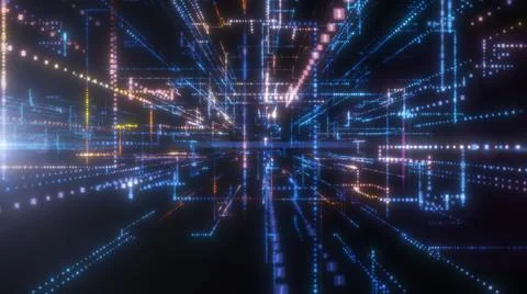 Flying into digital technologic tunnel Illustrazione stock