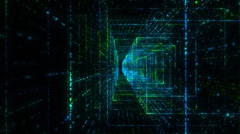 Flying into digital technologic tunnel Stock Illustration