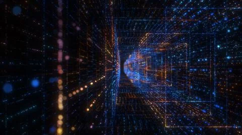 Flying into digital technologic tunnel Stock Illustration