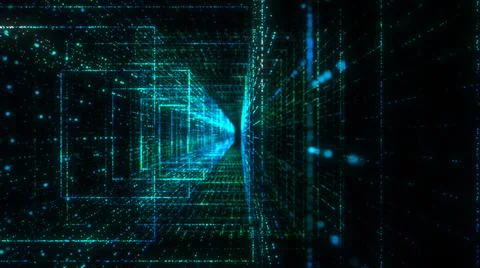 Flying into digital technologic tunnel Stock Illustration