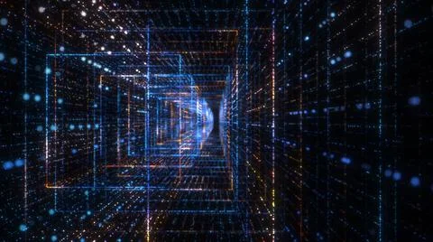 Flying into digital technologic tunnel Stock Illustration