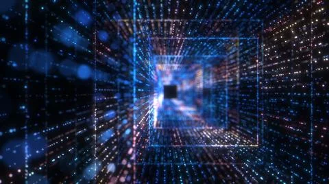 Flying into digital technologic tunnel Stock Illustration