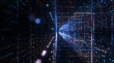 Flying into digital technologic tunnel Illustrazione stock