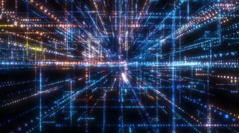 Flying into digital technologic tunnel Illustrazione stock