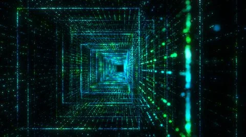 Flying into digital technologic tunnel Stock Illustration