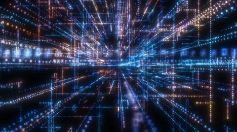 Flying into digital technologic tunnel Stock Illustration