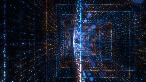 Flying into digital technologic tunnel Stock Illustration