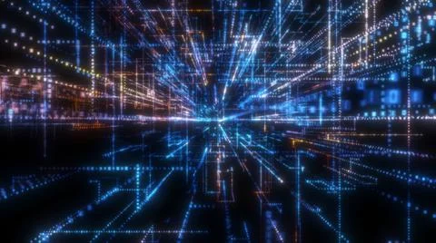 Flying into digital technologic tunnel Stock Illustration