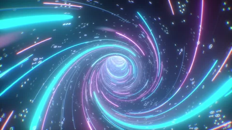 Flying in digital tunnel seamless loop. Futuristic background with neon rays Stock Footage 234649058