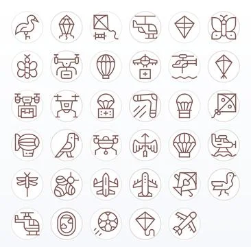 Flying Digital Vector Pack containing 35 Grid Fitted Regular Line 256x256 Ico Stock Illustration