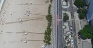Flying Directly Above Copacabana Beach Iconic Sidewalk, Rio De Janeiro Stock Footage