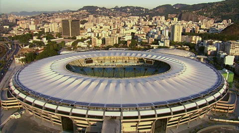 Flying directly over Maracana Stadium, Rio De Janeiro, Brazil Stock Footage