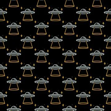 Flying Disc and Stars vector UFO and Alien Life concept seamless pattern 스톡 일러스트