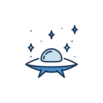 Flying Disc in Space with Stars vector UFO and Alien Life concept colored ico Stock Illustration