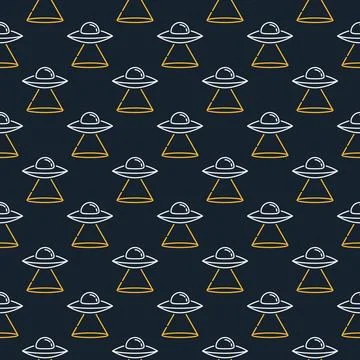 Flying Disc vector UFO concept linear seamless pattern Illustrazione stock