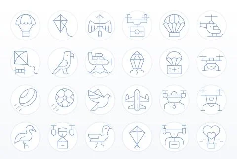 Flying Display Perfect Vector Set with 24 256x256 Thin Line Icons Illustration
