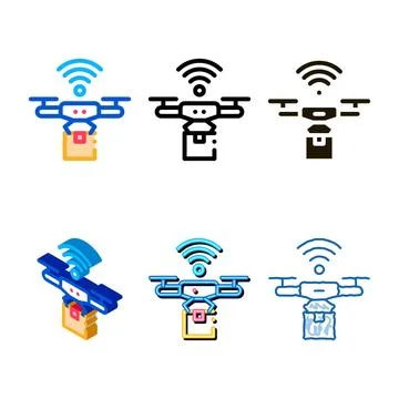 Flying diversity drone icon vector outline Illustrazione stock