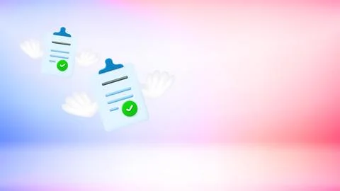 Flying documents. 3d vector banner with copy space Stockillustratie