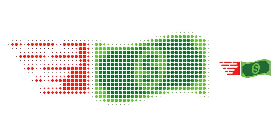 Flying Dollar Banknote Halftone Dot Icon Stock Illustration