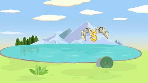 Flying Dollar Bills Over Stunning Mountain Landscape Stock Footage 312552437