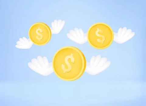 Flying dollar coins. 3d vector concept Stock Illustration