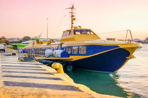 Flying Dolphin type ship docked in the port of Piraeus in Greece Stock Photos