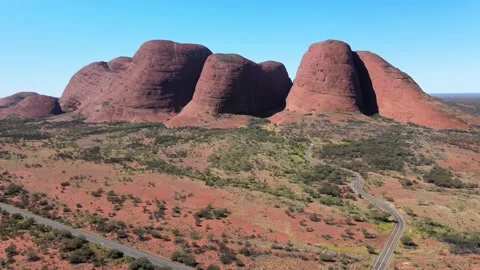 Flying to domed rock formations Kata Tjuta also known as Mount Olga, Australia Stock Footage 278095515