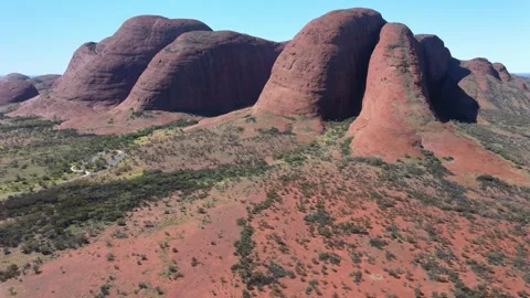 Flying to domed rock formations of Kata Tjuta, Australia Stock Footage 278095867