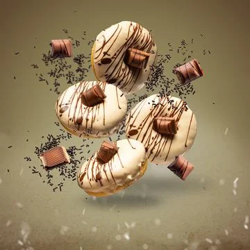 Flying donuts concept Stock Photos