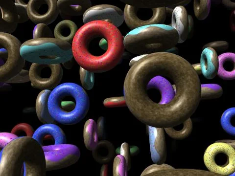 Flying donuts generated 3d background Stock Illustration