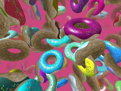 Flying donuts generated 3d background Stock Illustration