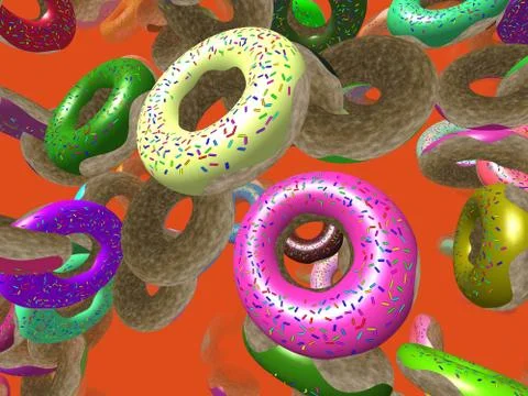 Flying donuts generated 3d background Stock Illustration
