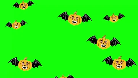 Flying doodle style pumpkins on a green chroma key backdrop. Fun and whimsi.. Stock Footage 311316795