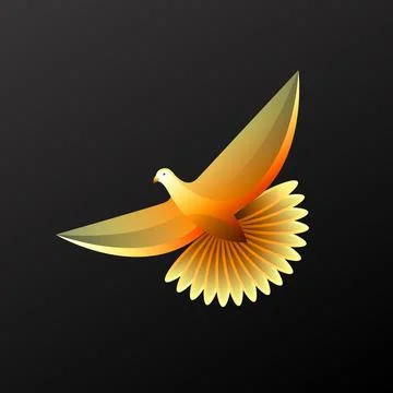 Flying dove abstract gradient logo isolated on black background Stock Illustration