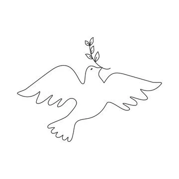 Flying Dove with Olive Branch linear vector Stock Illustration