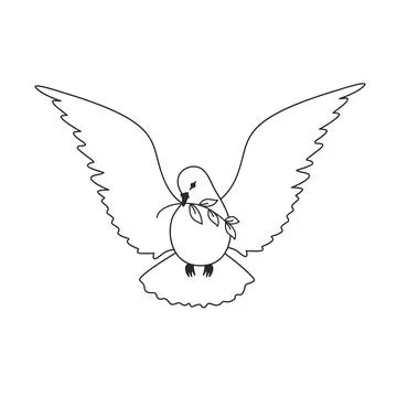 Flying Dove with Olive Branch linear vector icon Stock Illustration