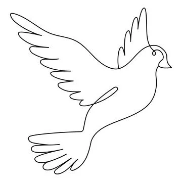 Flying Dove. One Continuous Line. Pigeon Bird Symbol of Peace and Freedom, .. Illustrazione stock