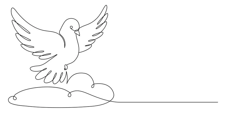 Flying Dove in Sky. One Continuous Line. Pigeon Bird Symbol of Peace and Fr.. Stock Illustration