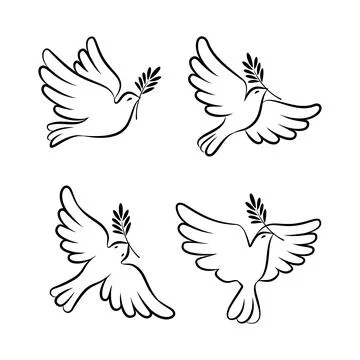Flying dove vector sketch set. Dove of Peace. Silhouette of a flying dove Stock Illustration