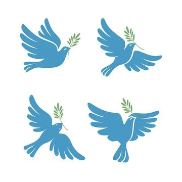 Flying dove vector sketch set. Dove of Peace. Silhouette of a flying dove Stock Illustration