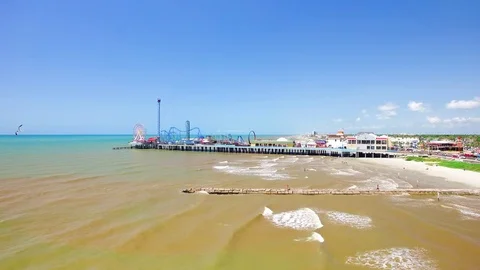 Flying down the beach in Galveston Texas Stock Footage 72163498