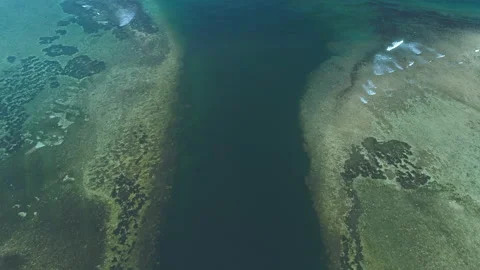 Flying down a channel in a coral reef Stock Footage 148153374