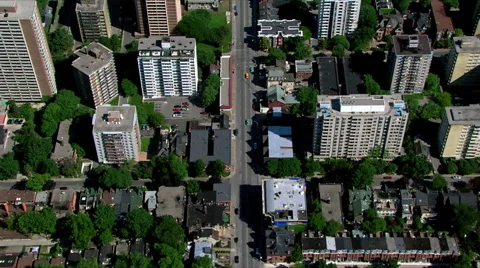 Flying down Church Street to residential area in Toronto, Ontario. Shot in 2003. Stock Footage 59392398