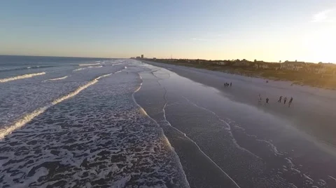 Flying down the Coast at sunset Stock Footage 47579061